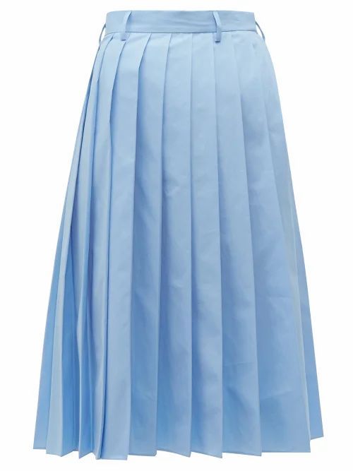 Prada - Knife-pleated Cotton-poplin Midi Skirt - Womens - Blue