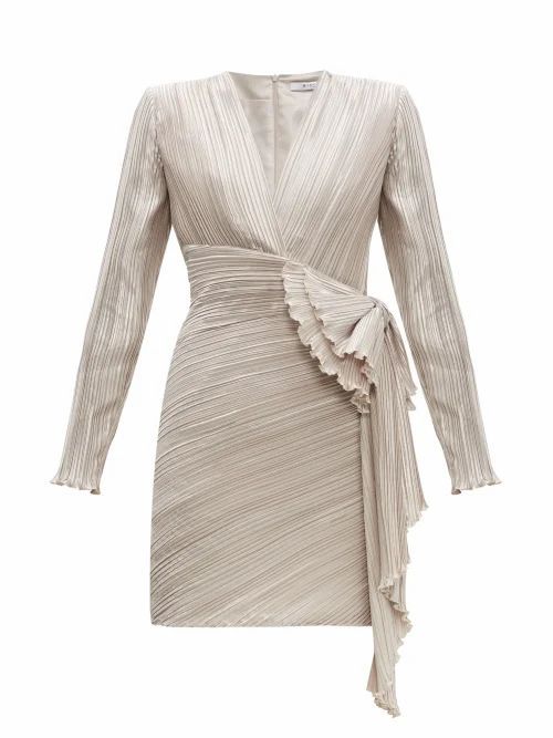 Givenchy - Bow-embellished Plissé-satin Dress - Womens - Light Grey