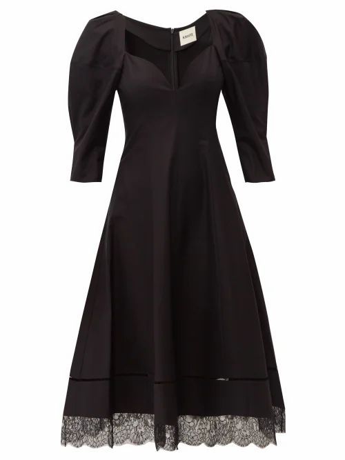 Khaite - Dina Puff-sleeve Cotton Midi Dress - Womens - Black