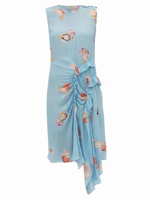 Preen Line - Antoinette Ruffled Floral-print Crepe Dress - Womens - Blue Multi