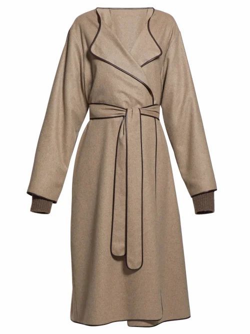 The Row - Helga Belted Leather-trim Felt Coat - Womens - Light Brown