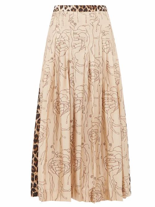 La Prestic Ouiston - Gabrielle Abstract & Leopard-print Silk Midi Skirt - Womens - Leopard
