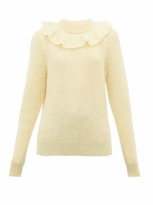Miu Miu - Ruffled Mohair-blend Sweater - Womens - Light Yellow
