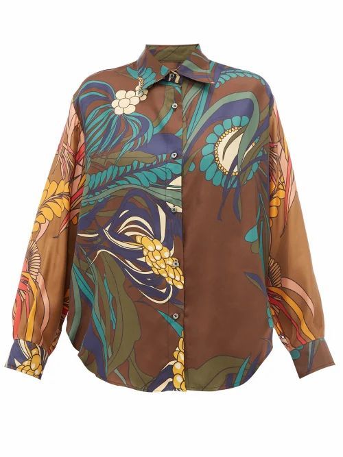 La Prestic Ouiston - Varenne Floral-print Silk-twill Shirt - Womens - Brown Multi
