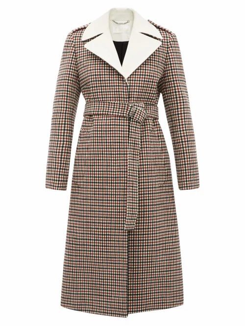 Chloé - Contrast-lapel Checked Wool-blend Coat - Womens - Beige Multi
