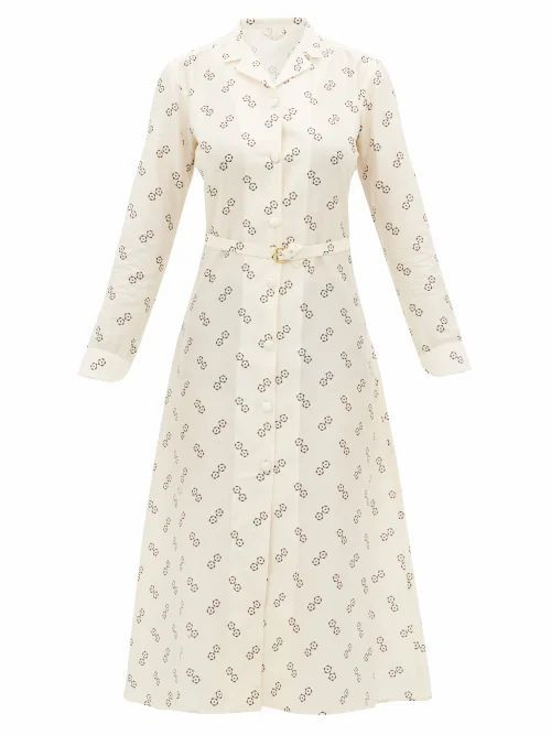 The Clara Geometric-print Cotton-blend Shirtdress - Womens - Ivory Multi