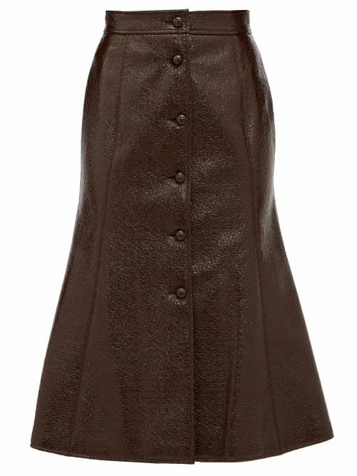 Françoise - Button-down Patent-vinyl A-line Skirt - Womens - Brown