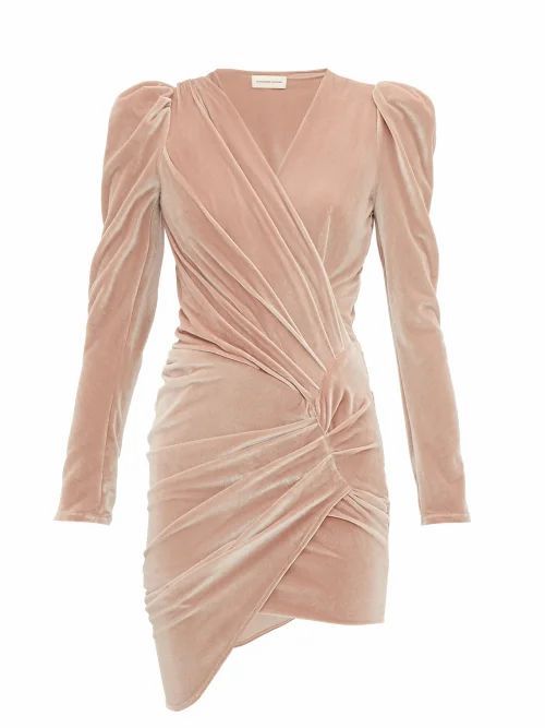 Alexandre Vauthier - Puff-sleeve Wrap-style Velvet Mini Dress - Womens - Beige