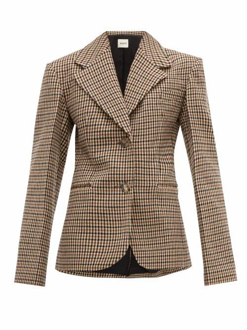 Khaite - Oversized Checked Wool-blend Blazer - Womens - Brown Multi