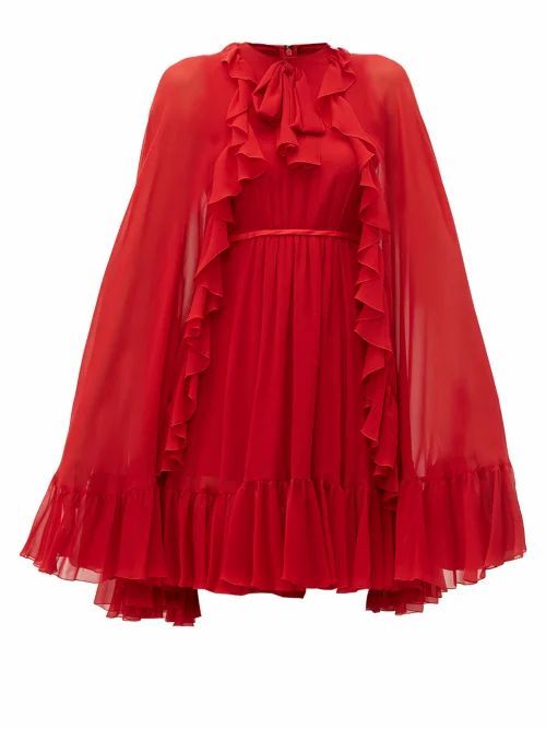 Giambattista Valli - Ruffled-cape Silk-chiffon Mini Dress - Womens - Red