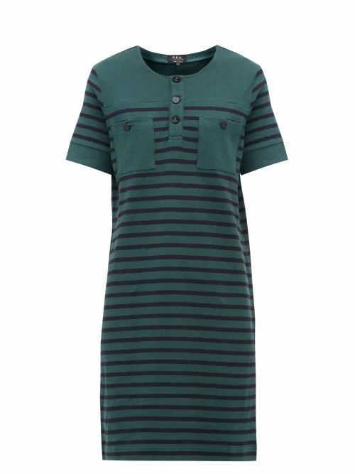 A.P.C. - Gaelle Striped Cotton Mini Dress - Womens - Green Multi