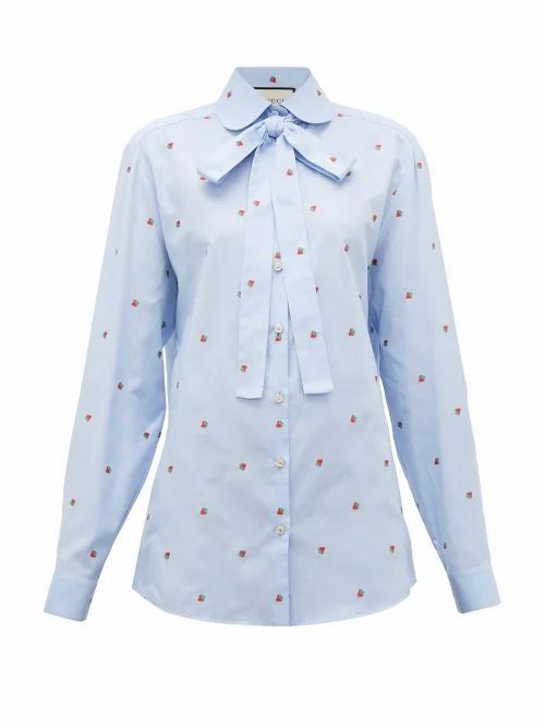 Gucci - Strawberry Fil-coupé Cotton-oxford Shirt - Womens - Blue Multi