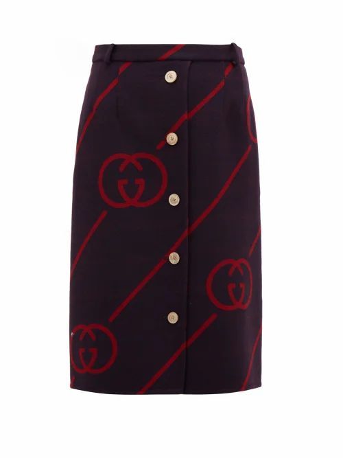 Gucci - GG-jacquard Wool-blend Skirt - Womens - Navy Multi