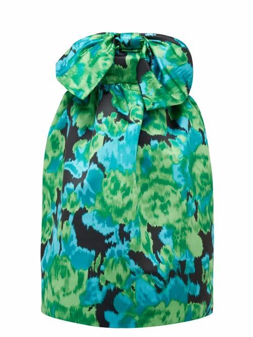 Richard Quinn - Floral-print Strapless Satin Dress - Womens - Green Multi