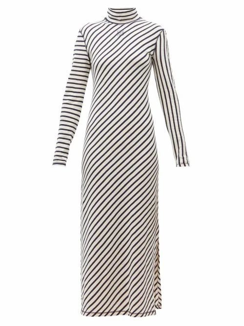 Loewe - Diagonal-striped High-neck Jersey Midi Dress - Womens - Navy White