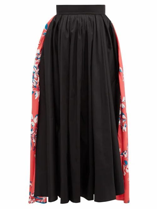 Roksanda - Maia Floral-print Taffeta Midi Skirt - Womens - Black Multi