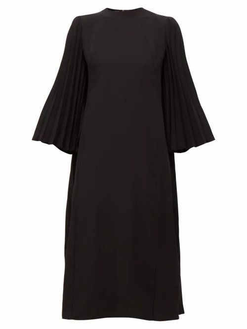 Valentino - Back-pleated Crepe Midi Dress - Womens - Black