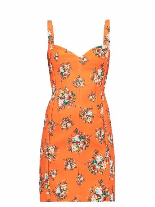 Emilia Wickstead - Fyfe Floral-print Cloqué Mini Dress - Womens - Orange Multi