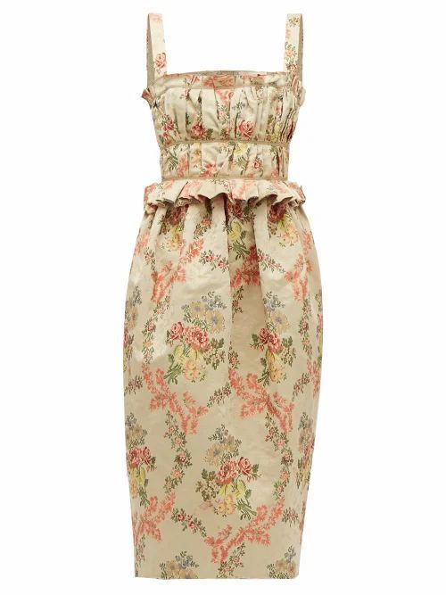Brock Collection - Floral-jacquard Ottoman Midi Dress - Womens - Beige Multi