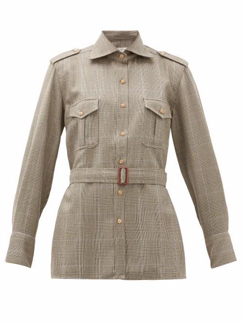 Giuliva Heritage Collection - The Aurora Belted Checked Wool Shirt - Womens - Brown Multi