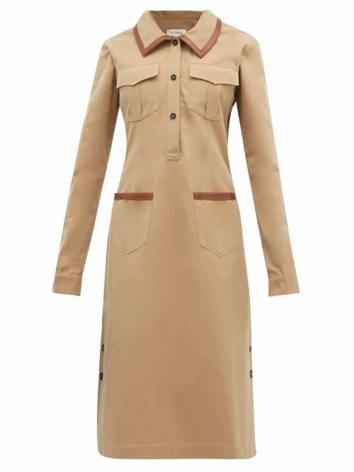 Wales Bonner - Leather-trimmed Cotton Shirtdress - Womens - Camel