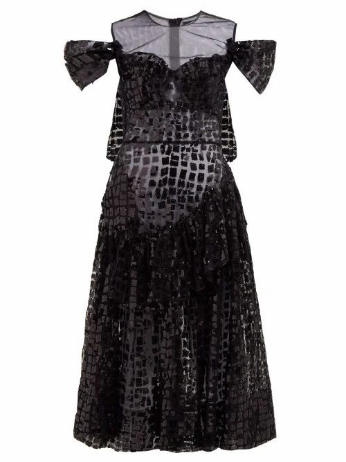 Simone Rocha - Ruffled Sequinned Midi Dress - Womens - Black