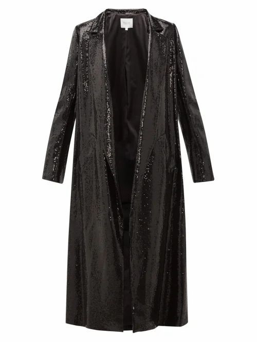 Galvan - Open-front Sequinned Coat - Womens - Black