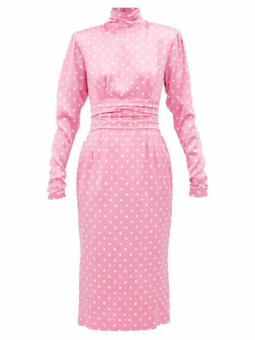 Alessandra Rich - Polka-dot Silk Midi Dress - Womens - Pink White