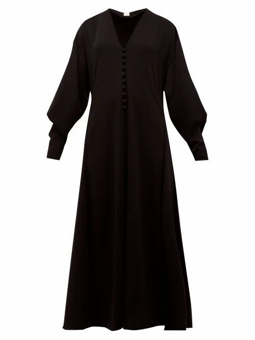 V-neck Buttoned Crepe Dress - Womens - Black