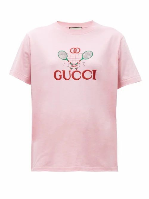 Gucci - GG Logo-embroidered Cotton T-shirt - Womens - Pink Multi