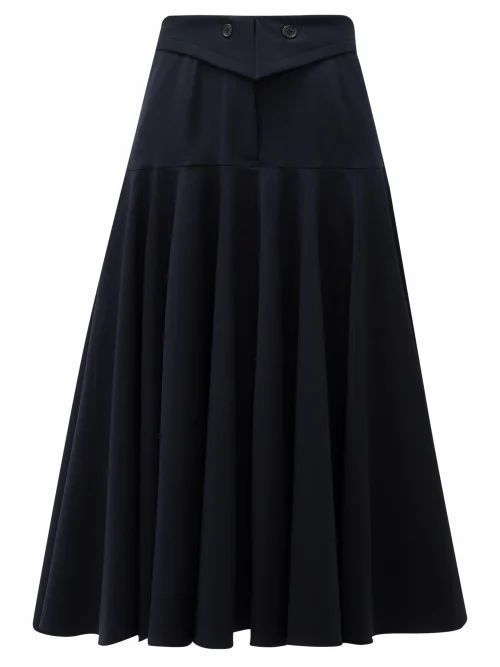 Palmer//harding - Fused Waist Wool-blend Midi Skirt - Womens - Navy