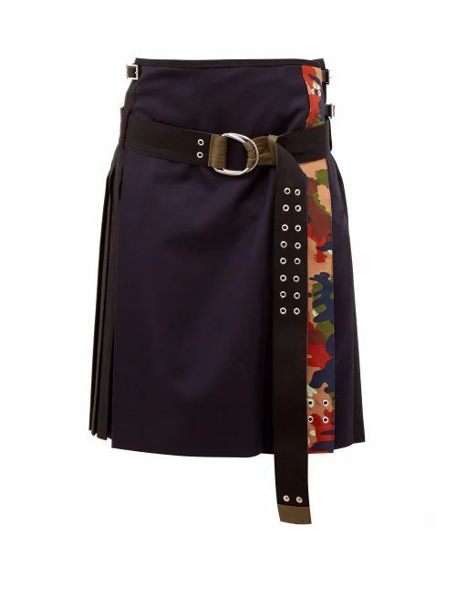 La Fetiche - Hand-pleated Wool Kilt Skirt - Womens - Black Navy