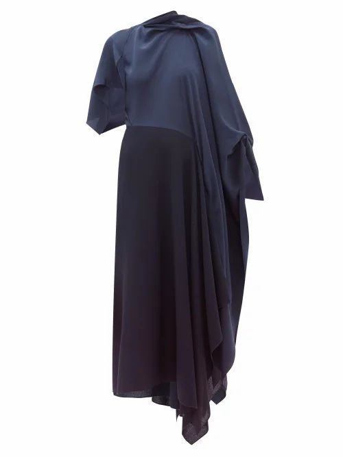 Roland Mouret - Calhern Asymmetric Draped Silk And Wool Dress - Womens - Navy