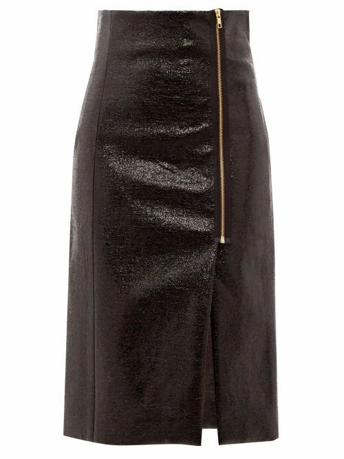 Hillier Bartley - Zipped Cracked-vinyl Pencil Skirt - Womens - Black