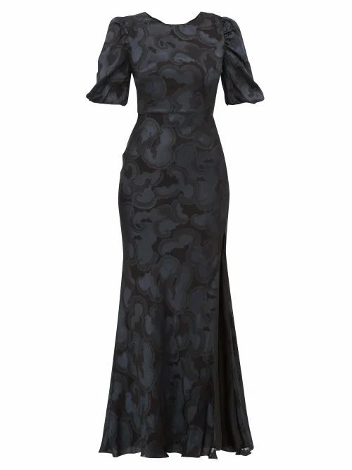Saloni - Annie Floral-jacquard Silk-blend Dress - Womens - Black