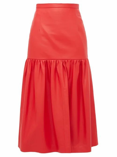 Christopher Kane - Gathered Leather Midi Skirt - Womens - Red