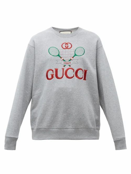 Gucci - Tennis Logo-embroidered Cotton Sweatshirt - Womens - Grey Multi