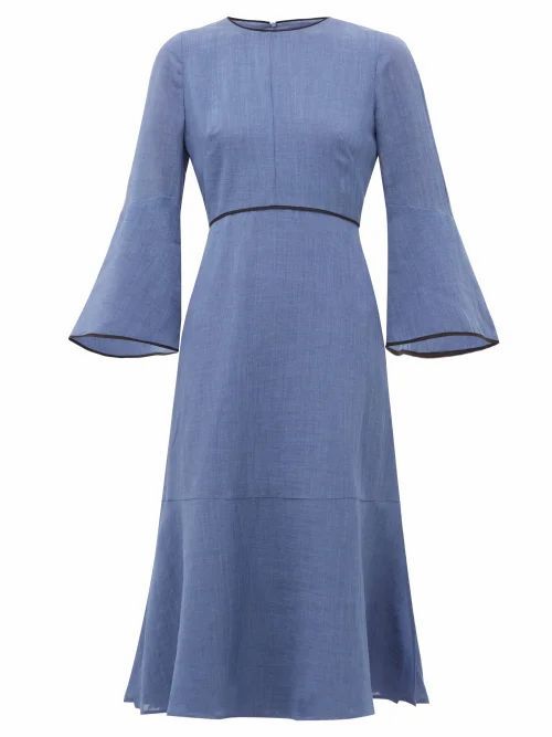 Cefinn - Flared-sleeve Slubbed-gauze Dress - Womens - Light Blue