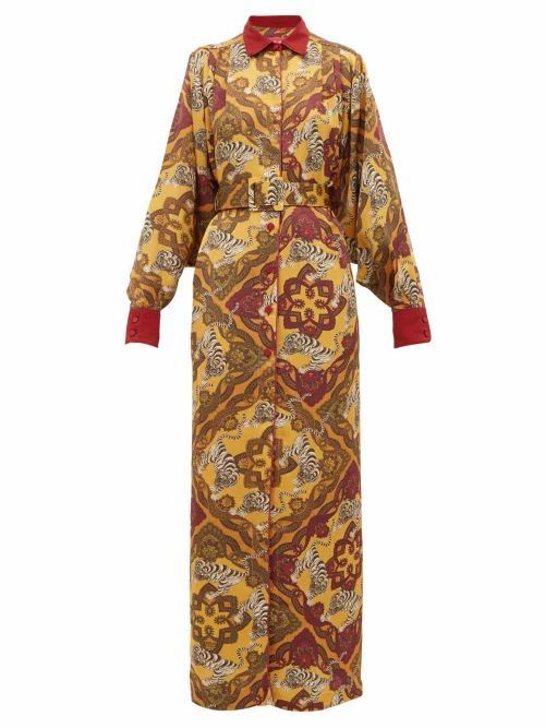 F.r.s - For Restless Sleepers - Febo Tiger-print Belted Satin-cloqué Shirtdress - Womens - Yellow Multi