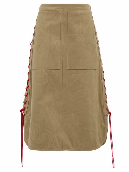 Colville - Lace-up Cotton-twill Midi Skirt - Womens - Beige