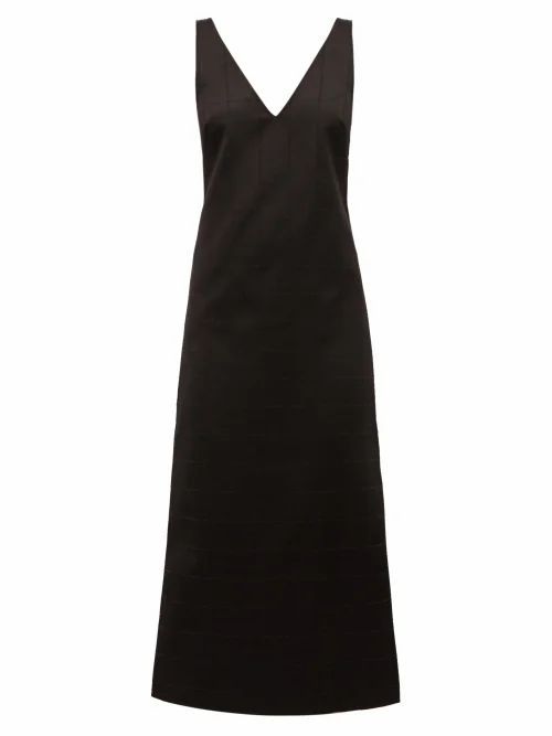 Gabriela Hearst - Windowpane-check Cotton-blend Sateen Dress - Womens - Black