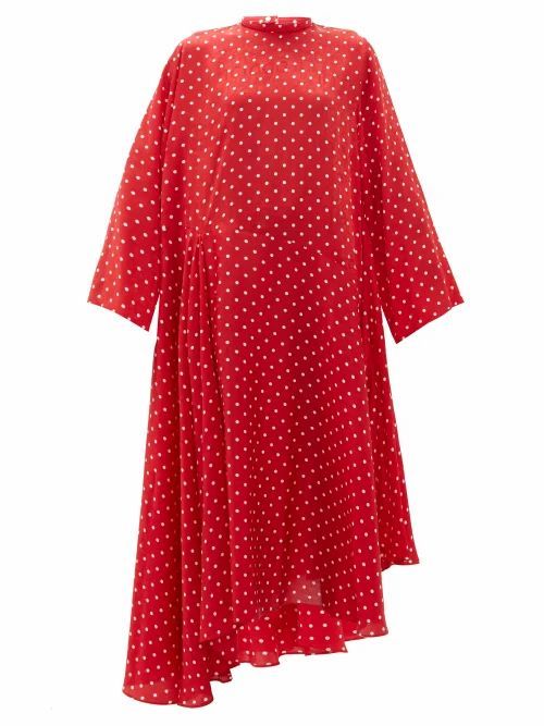 Balenciaga - Typo Polka-dot Silk-jacquard Midi Dress - Womens - Red Multi