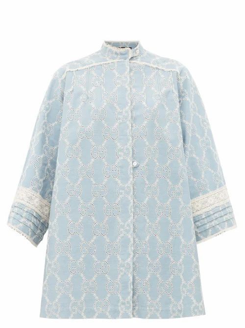 Gucci - GG Broderie-anglaise Cotton Mini Dress - Womens - Blue White