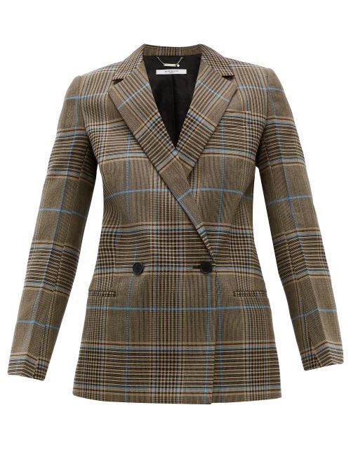 Givenchy - Checked Double-breasted Wool-blend Blazer - Womens - Grey Multi