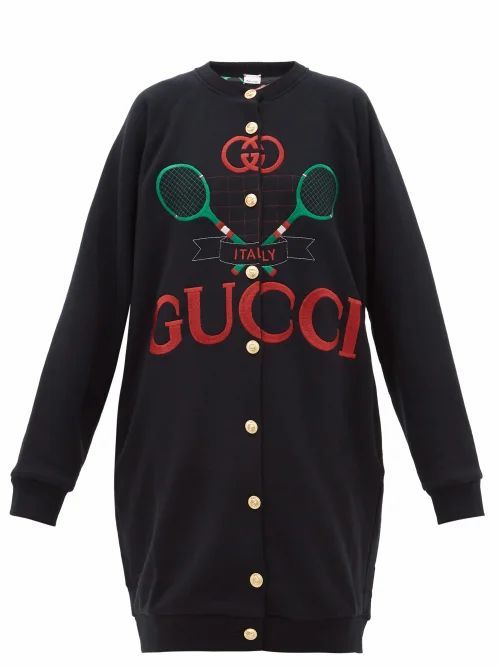 Gucci - Logo-embroidered Reversible Sweatshirt Cardigan - Womens - Black Multi