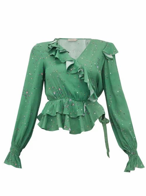 Preen Line - Paloma Floral-print Crepe Wrap Top - Womens - Green Multi