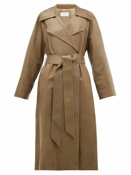 The Row - Efo Leather Trench Coat - Womens - Dark Tan