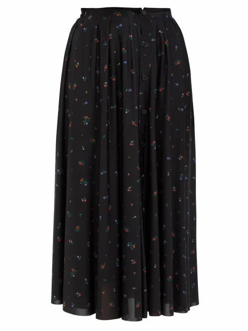 Vetements - Floral-print Crepe Midi Skirt - Womens - Black Multi
