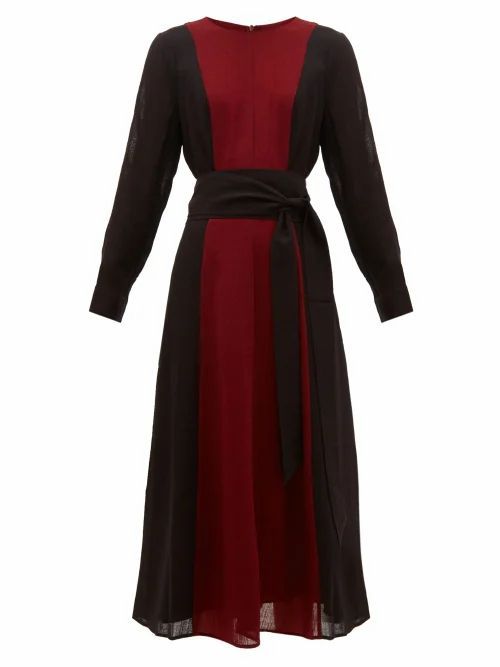 Cefinn - Panelled Belted Voile Midi Dress - Womens - Burgundy Multi