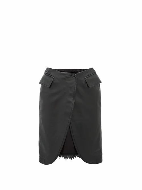 Mm6 Maison Margiela - Open-front Leather Skirt - Womens - Black